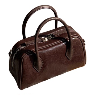 极简复古风保龄球包真皮手提包包斜挎包2025新款植鞣皮波士顿女包