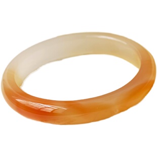 锦鲤天然高冰玉髓手镯冰种飘花镯子甜美少女款蜜桃色窄条玛瑙