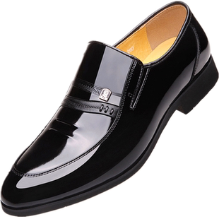 老人头内增高男鞋真皮冬季加绒英伦商务正装皮鞋男尖头亮皮爸爸鞋