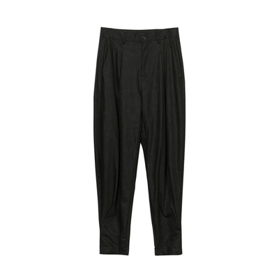 谜底2022春秋简约脚口收褶高腰哈伦裤宽松天丝休闲裤女221MK0007