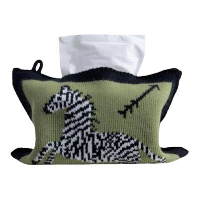 中古风斑马针织纸巾套车载可挂式