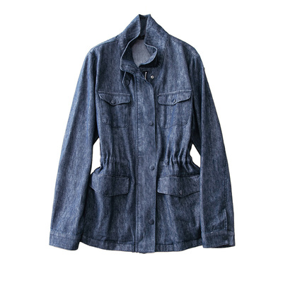 蛮文 意L*P奢货 帅气洒脱立领设计 棉麻牛仔猎装收腰外套女 56169