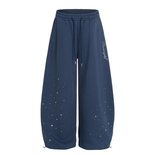 YAMMYUKI美式复古星星烫钻设计感弯刀卫裤爵士舞宽松休闲阔腿长裤