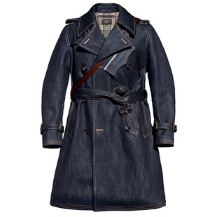 1850'S一战大衣英式VINTAGE 22OZ重磅赤耳单宁中长款过膝战壕风衣