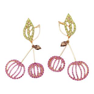 莉杭饰品KGL精致时尚前卫樱桃造型镶钻镂空色彩搭配潮流百搭耳钉