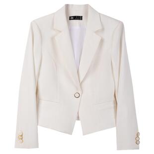 小个子西装外套女短款春秋新款天蓝色白色百搭长袖修身西服上衣