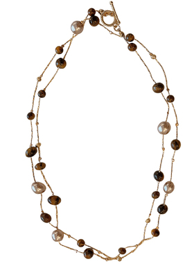 复古美拉德虎眼石串珠项链女款