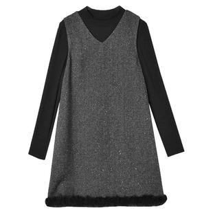 奥莱专柜品牌撤柜正品 FV冬装新款套头长袖内搭+无袖短裙两件套装