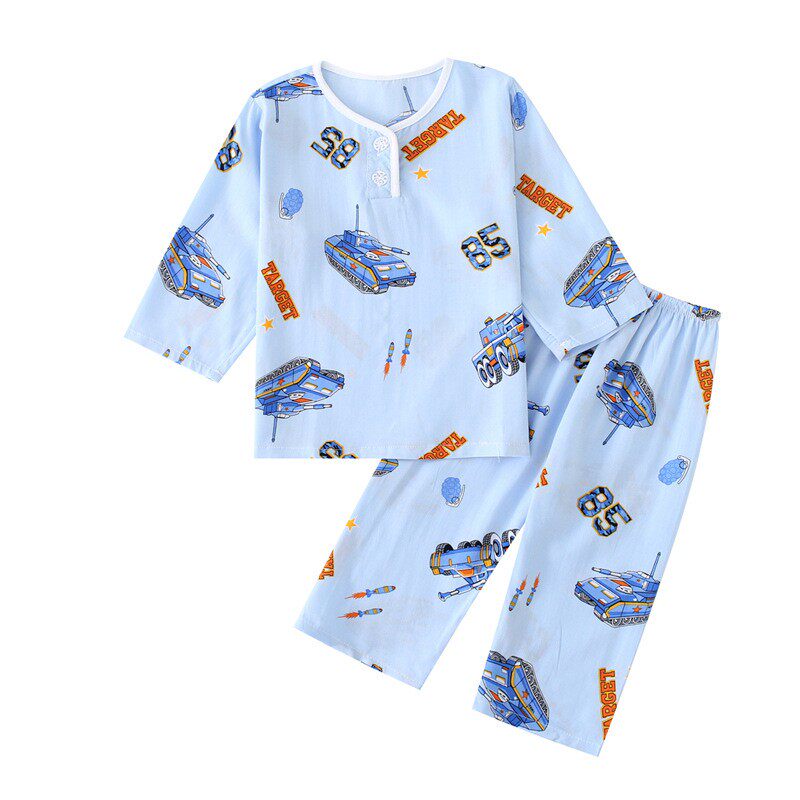 儿童睡衣夏季长袖薄款家居服套装