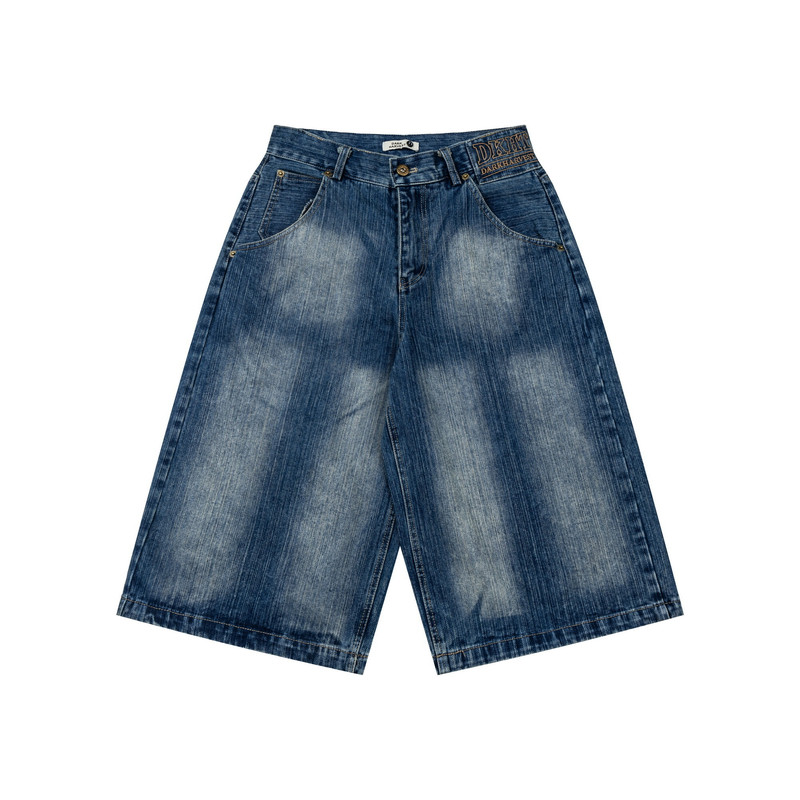 美式水洗竹节巴黎扣牛仔七分裤