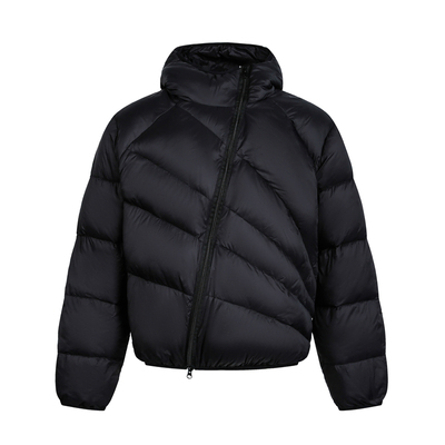 拼接斜拉链排骨羽绒服正肩防水