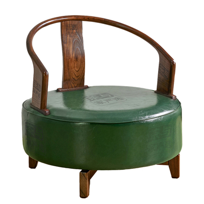 中古风实木真皮旋转单人沙发椅