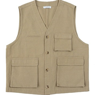 7AM10PM 双色工装马甲女 休闲多口袋春夏新款宽松100棉无袖外套