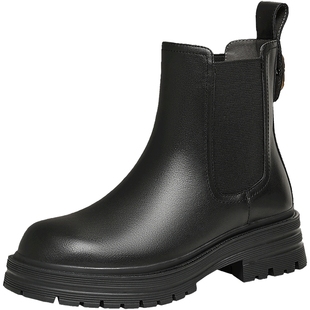 Tata他她女鞋靴子冬季新款时装靴短靴百搭黑色切尔西靴WAQA1DD4