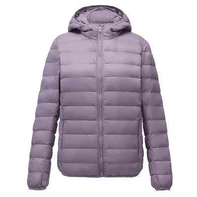 连帽轻薄羽绒服女短款保暖白鸭绒