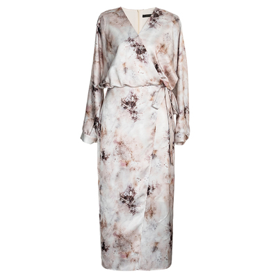 罗衣时尚印花缎面连衣裙