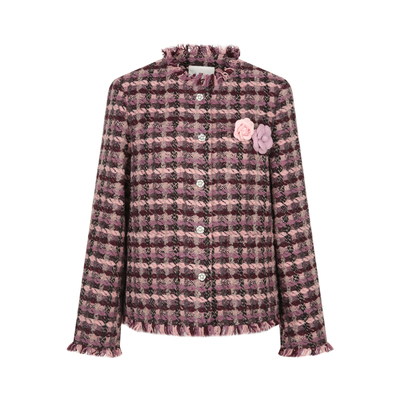 圆领粗花呢白色小香风外套