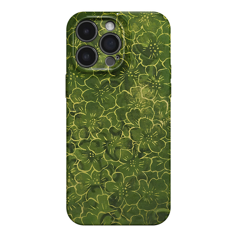 绿底花痕 适用苹果iphone17手机壳华为pura70小米15荣耀x50红米k80高级感小众vivox200软opporeno15一加ACE5