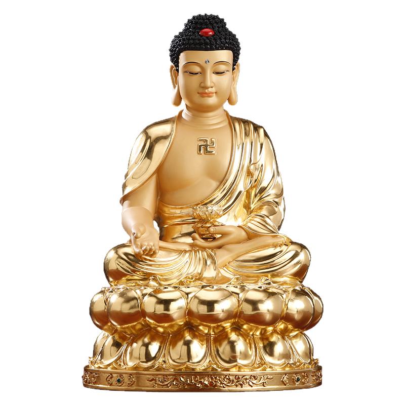 纯铜贴金三宝佛释迦牟尼佛坐像