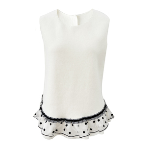 OTEBANBASS法式小香风网纱波点荷叶边含羊毛马甲针织背心上衣女