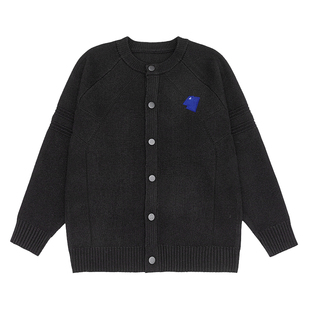 韩国ADER NANA极简风刺绣圆领开衫毛衣男女情侣款韩式潮流针织衫