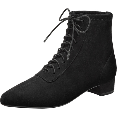 真美诗羊皮粗跟短靴小鹿靴弹力靴