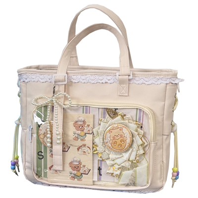 高颜值少女花边透明痛包二次元扎谷包包单肩包女大容量学生斜挎包