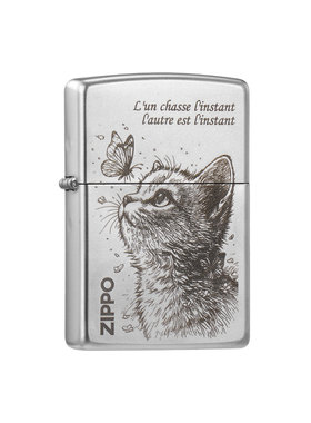 zippo打火机磨砂雕刻猫与蝴蝶