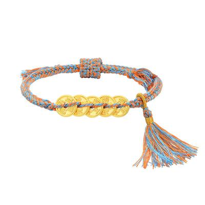 庙黄金足金五帝钱手绳五钱串联外圆内方聚财聚福藏系编绳国风