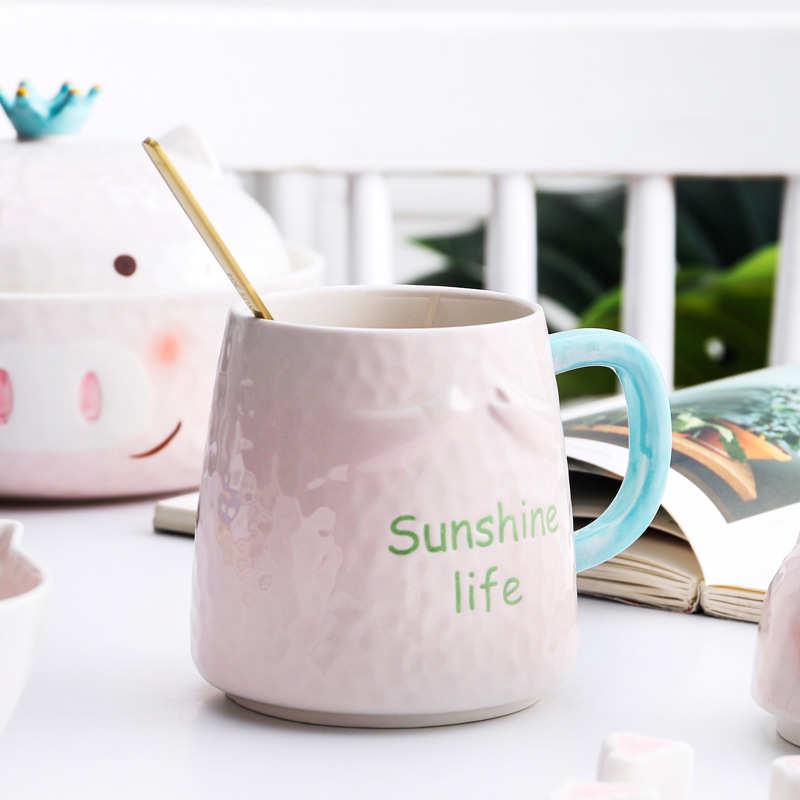 日式可爱陶瓷杯子带盖不带勺卡通水杯创意马克杯情侣杯咖啡杯礼品