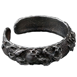 刻骨国潮手工雕刻925银首饰情侣个性礼物轻奢饰品开口彼岸花手镯