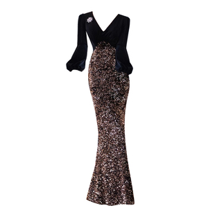 主持人晚礼服裙女宴会绝美闪亮鱼尾裙气质年会轻奢赫本风性感高级