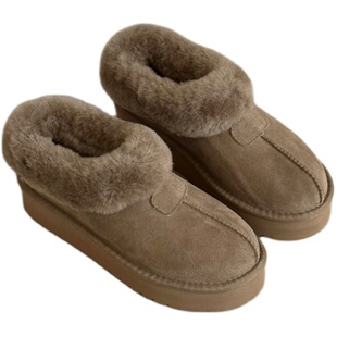 厚底塔茨特桑坡雪地靴女短靴皮毛一体东北加厚松糕底棉鞋休闲保暖