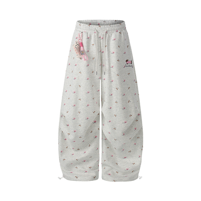 ZRSEE腊肠狗刺绣碎花阔腿卫裤