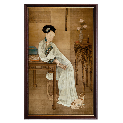 春阁倦读图法式客厅书房原木挂画