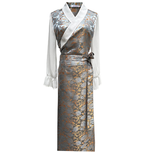 纤沫藏族服装女新款藏装拉萨服夏季拼色博拉西藏服裹裙民族风长裙