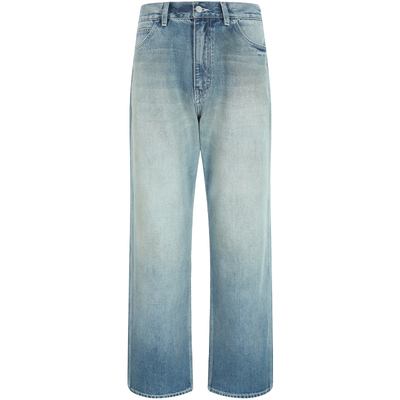 LEZORA脏污蓝大直筒牛仔裤