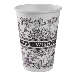 一次性纸杯繁花杯子食品级家用加厚加硬防烫大号350ML热饮咖啡杯