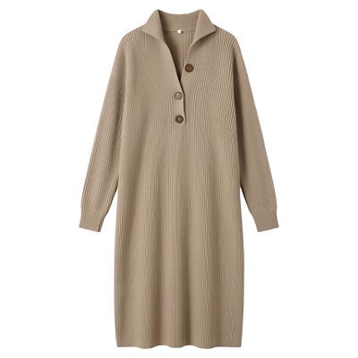 女士立领休闲中长毛衣裙Stand up collar casual long hair dress