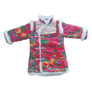 女宝宝喜庆拜年服东北大花袄国朝冬季加棉女童唐装旗袍儿童新年装