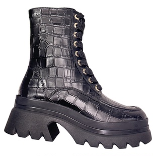 STELLA LUNA秋冬厚底增高真皮马丁靴侧拉链系带短靴女SL321044