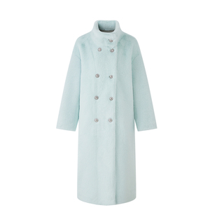 Sun雅乔【偏爱】冬装宽松马卡龙色环保水貂绒草草仿皮草长外套女