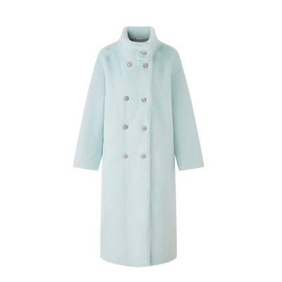 Sun雅乔【偏爱】冬装宽松马卡龙色环保水貂绒草草仿皮草长外套女