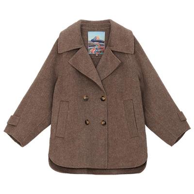 谜底毛呢大衣女士冬季新品通勤翻领双排扣呢子外套244MD1485