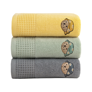 TeenieWeenie小熊刺绣全棉浴巾华夫格抗菌毛巾男女纯棉吸水洗澡巾