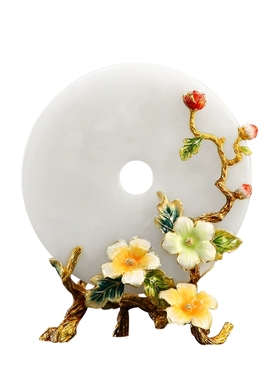 珐琅彩天然玉石平安扣家居摆件