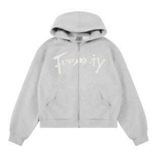 FDR官方店 重工艺涂鸦字体街头连帽卫衣外套男女春季休闲开衫上衣