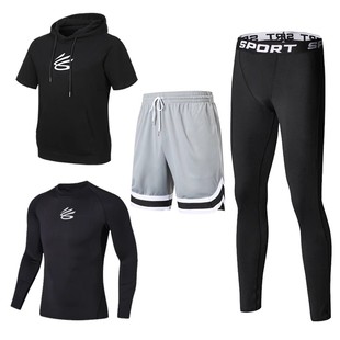 库里运动套装男训练服篮球衣跑步健身速干紧身衣运动打底衫篮球服