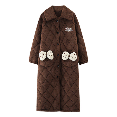 帕兰朵珊瑚绒睡衣女超厚新款女士睡袍冬季加厚长款三层夹棉法兰绒