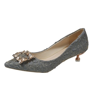 小香风韩版水钻方扣高跟鞋2026年秋季新款尖头低跟气质职业单鞋女